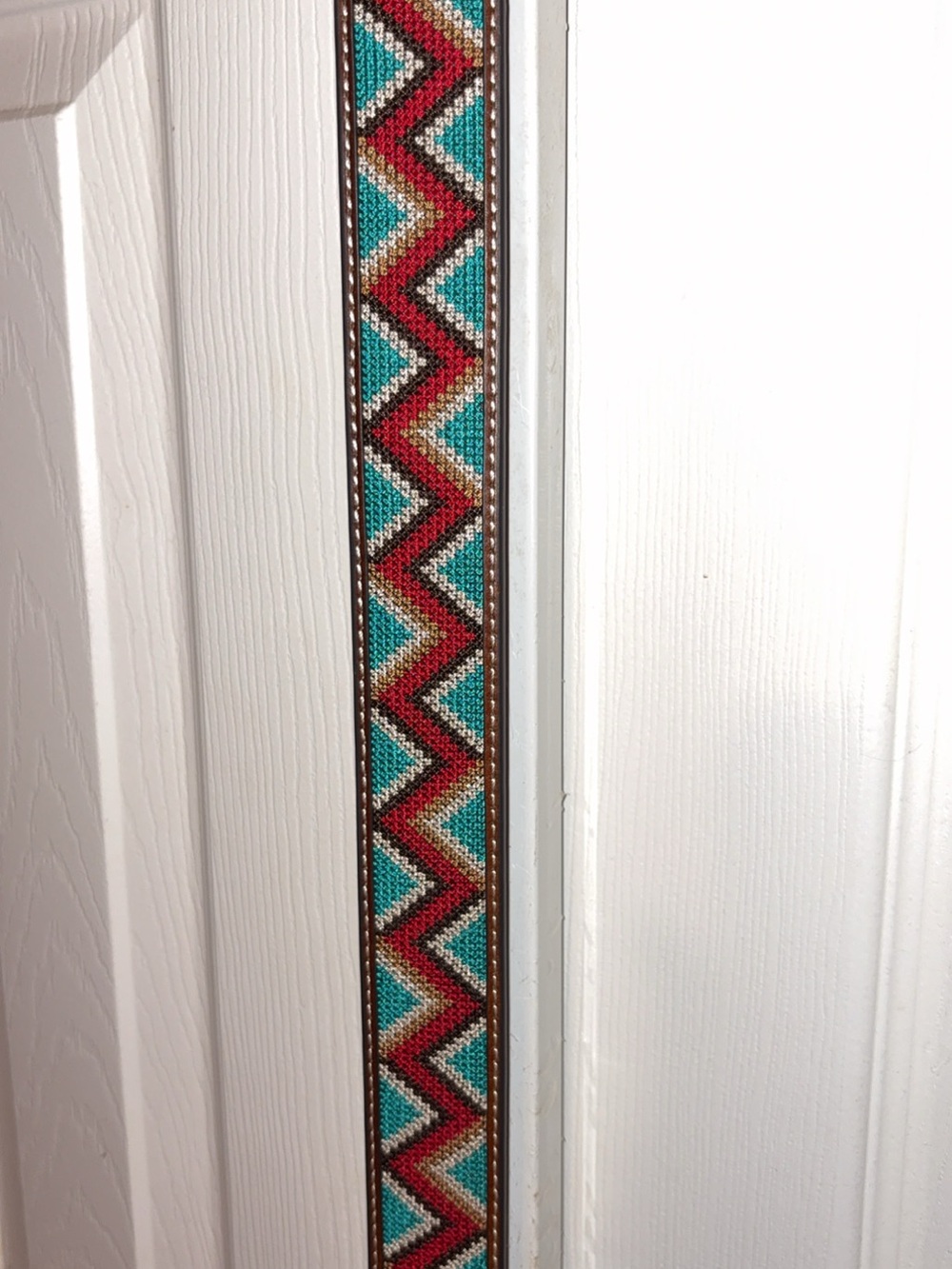 Turquoise and Red Zigzag Beaded Leather-Trim Belt